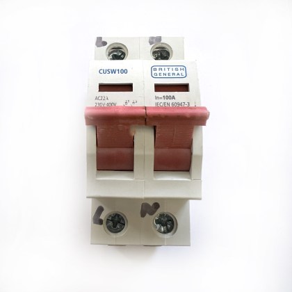 BG British General CUSW100 AC22A 100A 100 Amp 2 Double Pole Isolator Main Switch Disconnector